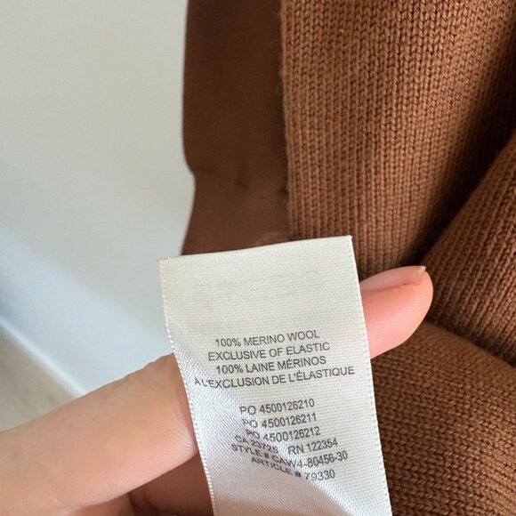Aritzia Wilfred Cyprie 100% Merino Wool Foxfire Brown Slit Sweater Dress Small - Picture 7 of 7